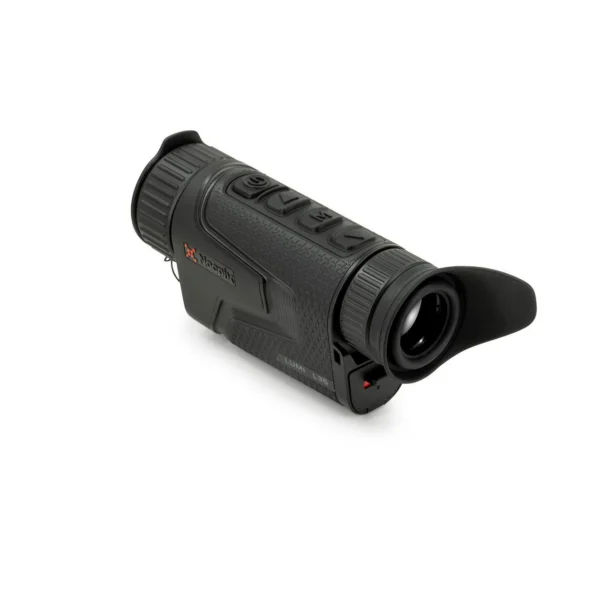 IRay USA Nocpix LUMI Compact Thermal Monocular, black angled side view with eyecup and top buttons