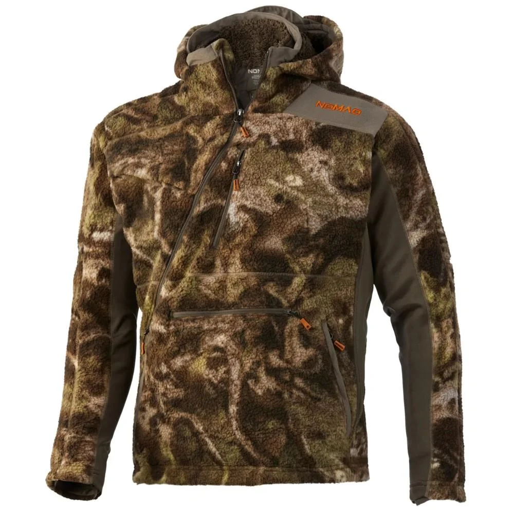 nomad-cottonwood-nxt-jacket-primary-1 Nomad Cottonwood NXT Jacket, front view in Mossy Oak DropTine camouflage with hood and full zipper