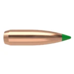 NOSLER 30 CAL 165GR 50CT, side view of copper-colored pointed bullet with green tip