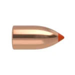 Nosler Ballistic Tip Hunting copper-coloured rifle bullet with orange pointed tip, side view