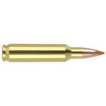 NOSLER 22NOS 55GR BT, brass cartridge side view with copper-colored pointed bullet