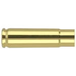 Nosler 6.5mm Grendel unprimed brass, side view of a single polished brass case