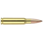 NOSLER 308WIN 168GR CC 20/200, brass cartridge with copper-colored pointed bullet, side view