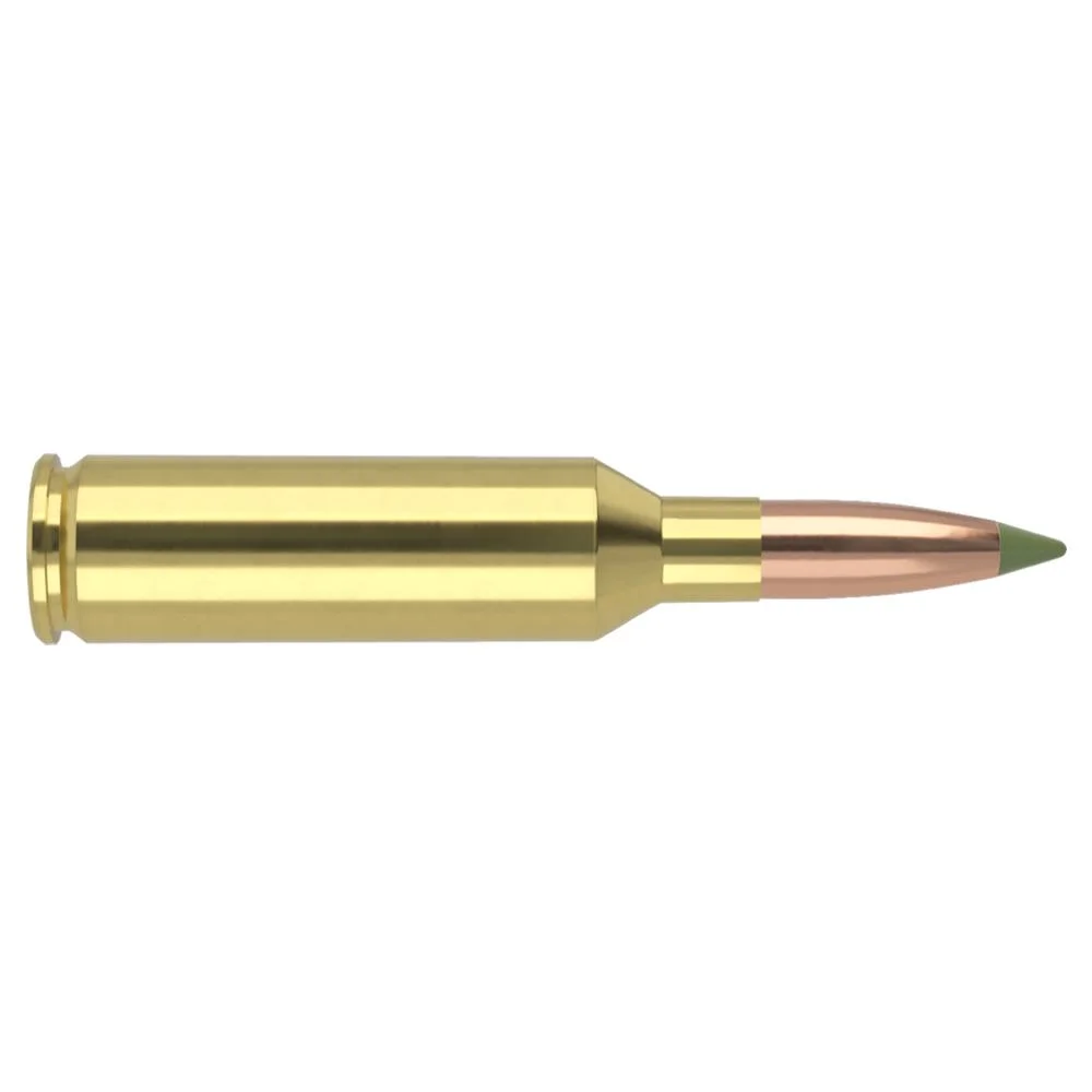 nosler-etip-rifle-ammunition-for-sale-primary Nosler E-Tip Rifle Ammunition, single brass cartridge with copper-tone bullet, side view
