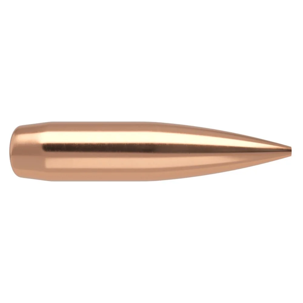nosler-rdf-match-22-caliber-rifle-bullets-primary Nosler RDF Match Rifle Bullets, copper bullet in side view with pointed tip and recessed base