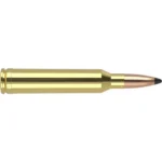 Nosler Ammo Trophy Grade Rifle Ammunition, single brass cartridge in right-side view