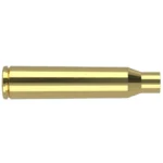 Nosler Unprimed Brass Rifle Cartridge Cases, side view of a single polished brass case