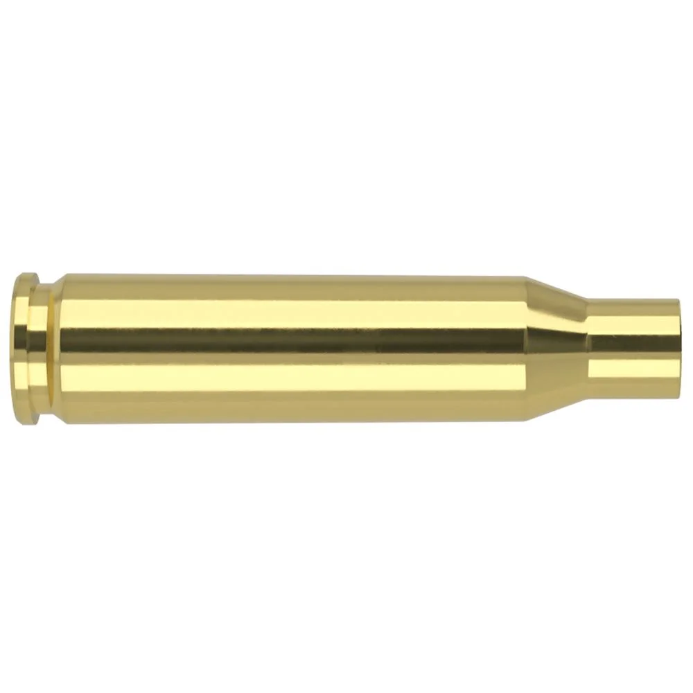 nosler-unprimed-7mm-08-brass-cases-primary Nosler Unprimed Brass Rifle Cartridge Cases, side view of a single polished brass case