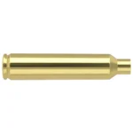 Nosler Unprimed Brass Rifle Cartridge Cases, single polished brass case in side view