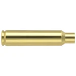 Nosler .33 Nosler unprimed brass cartridge case, polished brass side view
