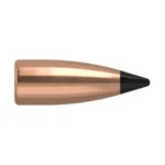 Nosler VarMageddon Rifle Bullets, copper-colored bullet with black pointed tip, side view