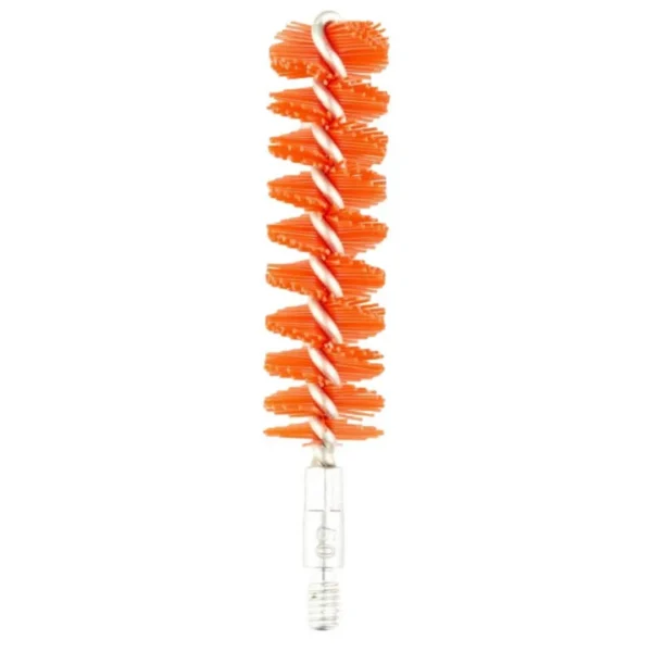 Birchwood Casey Nylon Bore Brush, upright orange bristles on a clear stem