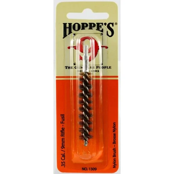 Hoppe's PHOS nylon rifle brush, front view in orange and beige retail packaging
