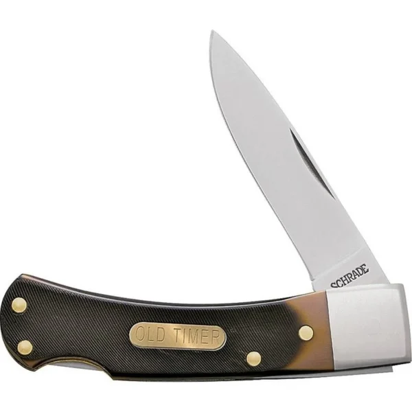 Battenfeld Knives Old Timer Bearhead folding knife, open with black handle and silver blade