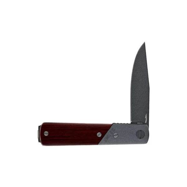 Battenfeld Knives Old Timer Frontier Pivot Lock Folding Knife, open with wood handle and black blade
