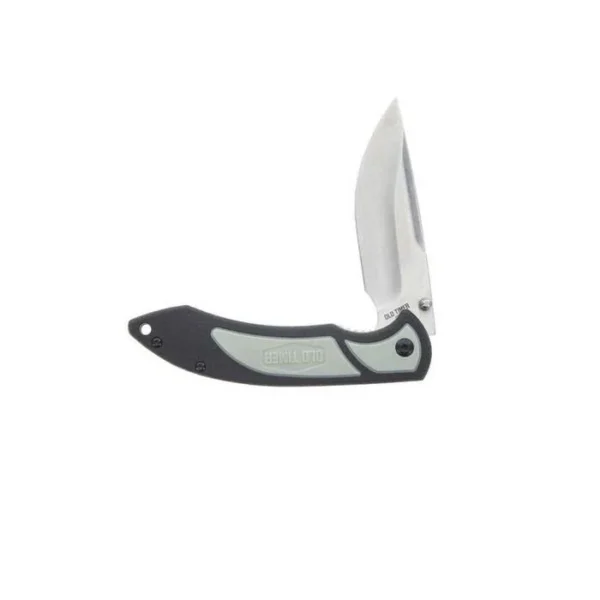 Battenfeld Knives Old Timer Trail Boss, open black folding knife in right-side view