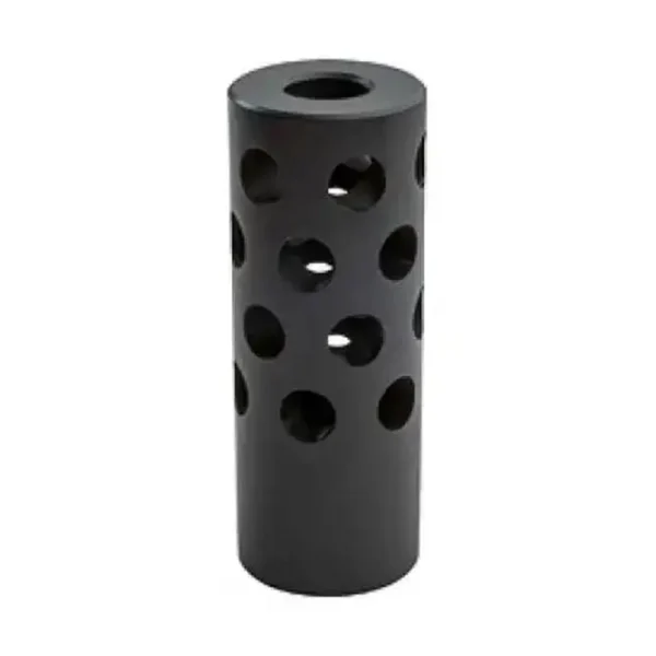 Bergara Rifles Omni Muzzle Brake #1, black cylindrical brake with round side ports and top opening