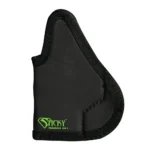Sticky Holster Optics Ready 5 black holster, front view with textured edging and green logo