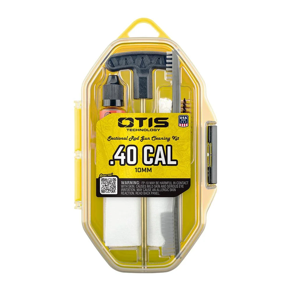 otis-40cal-10mm-pistol-cleaning-kit-primary OTIS .40CAL PISTOL ROD CLEANING KIT in yellow clear-front plastic case
