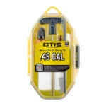Otis Handgun Cleaning Kit with Brass Rod, front view in a clear yellow plastic case