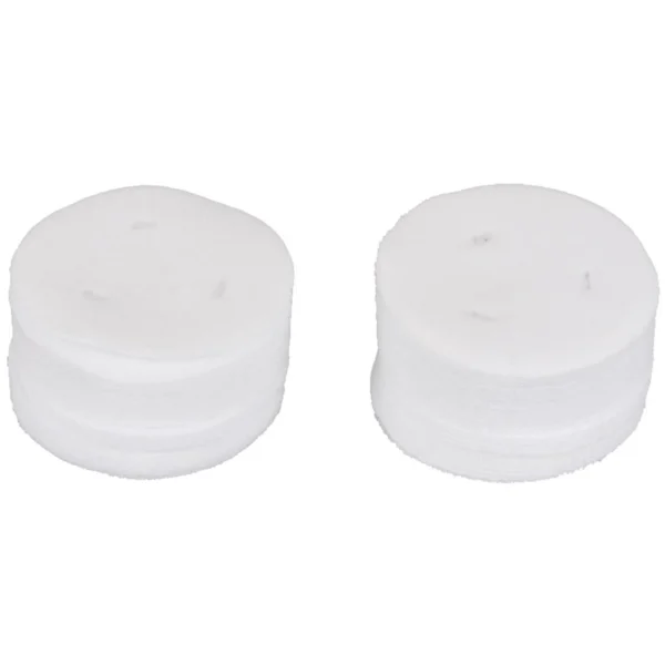 Otis Patches, two short stacks of round white cleaning patches viewed from the front