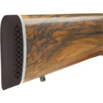 Pachmayr Deluxe Recoil Pad, black with white line, rear side view mounted on a wood stock