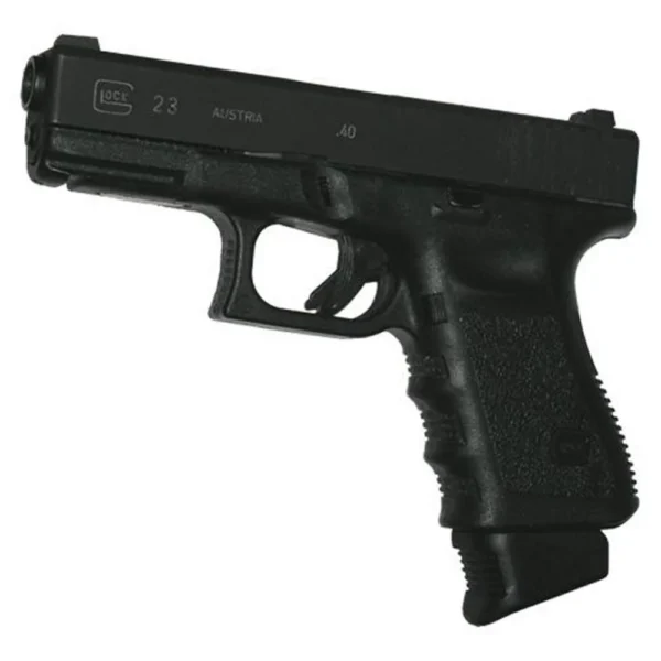 Pearce Grips Extension for Glock Full Metal, black grip extension fitted on pistol, right-side view