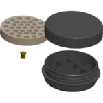 CVA Primer Pod Storage, black threaded container shown open with perforated insert and primer
