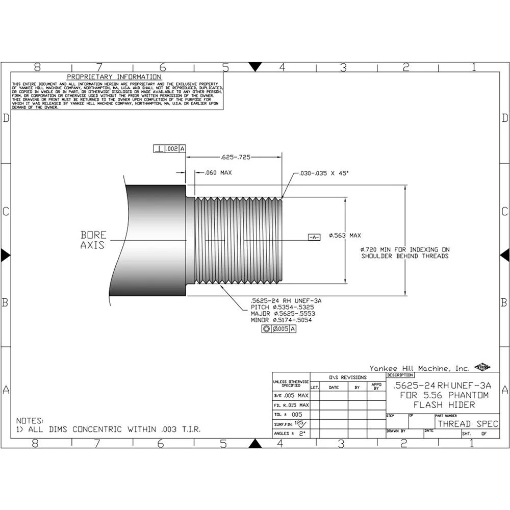 phantom-qd-mount-flash-hider-1-2x28-thread-primary Yankee Hill Machine YHM Phantom QD Mount Flash Hider technical drawing with side profile