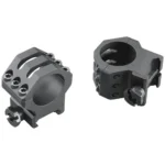 Weaver 6-Hole Picatinny Tactical Scope Rings 1in High, two black rings in angled views