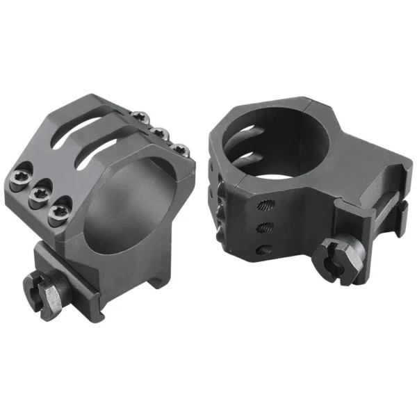 WEAVER TACT RING 6-HOLE PIC 30MM XHI, pair of black scope rings in angled views