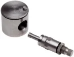 Hornady Pistol Rotor & Metering Insert, silver rotor and threaded insert in angled view