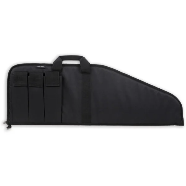 Bulldog Cases Pit Bull Tactical Case, black side view with carry handle and exterior pockets