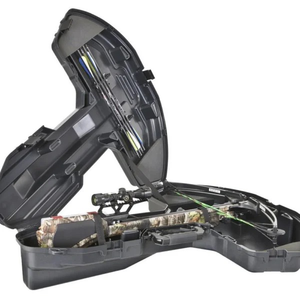Plano Bowmax Crossbow Case, black open case with crossbow and fitted interior