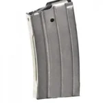 ProMag Rifle Magazine For Ruger Mini-14, curved nickel-plated steel magazine in front view
