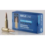 Prvi Partizan PPU 6.5 GRENDEL ammunition, blue Rifle Line box with three visible cartridges