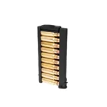 Kel-Tec PR57 black stripper clip loaded with brass cartridges, angled front view