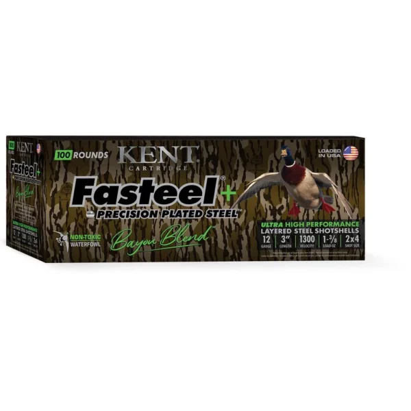 Kent Cartridge America Kent Fasteel+ Precision Plated Steel Bayou Blend Shotshells 12ga 3" 1-3/8oz 1300 fps #2 & #4 100/ct