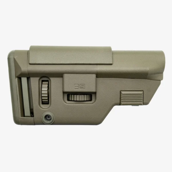 B5 Systems B5 Collapsible Precision Stock, olive drab right-side view with adjustment controls
