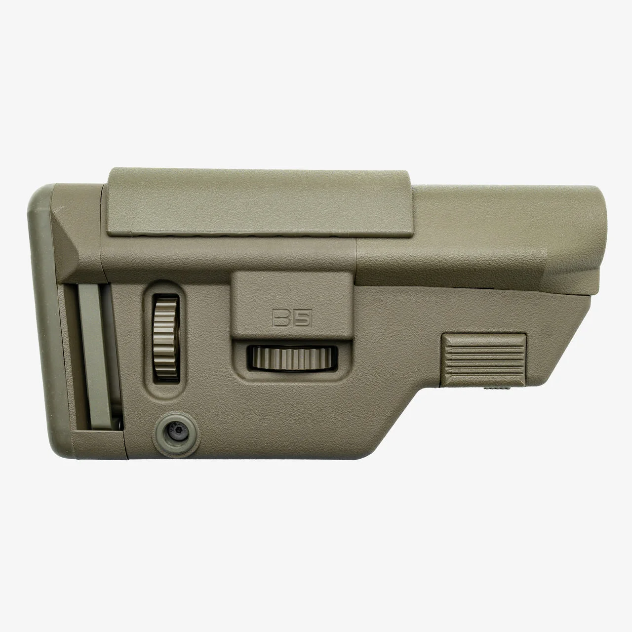 precision-stock-collapsible-medium-od-green-primary B5 Systems B5 Collapsible Precision Stock, olive drab right-side view with adjustment controls