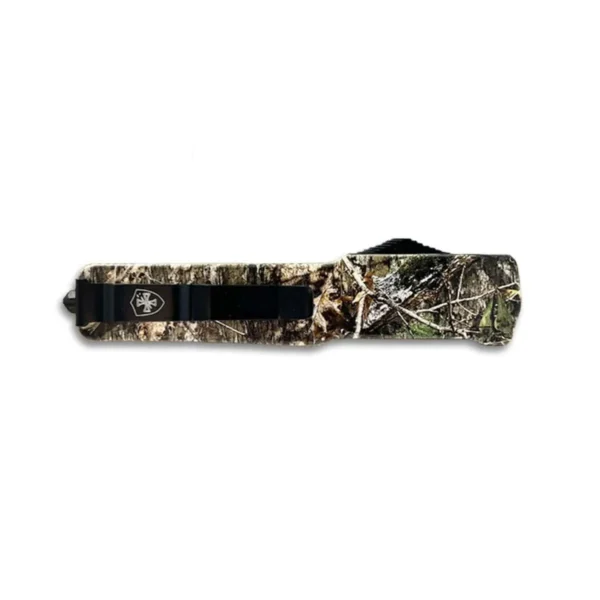 Templar Knife Premium Weighted Large Knife, closed side view with camouflage handle and black clip