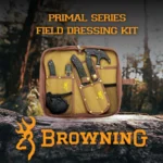 Browning Primal Series 6-Piece Field Dressing Kit, open tan case with knives and tools