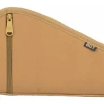 BULLDOG DLX PISTOL CASE 12X6 TAN, tan soft case in side view with vertical zipper
