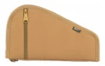 BULLDOG DLX PISTOL CASE 12X6 TAN, tan soft case in side view with vertical zipper