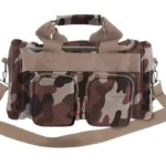 BULLDOG BLK RANGE BAG THROWBACK CAMO front view of camouflage bag with handles, pockets and shoulder strap