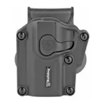 BULLDOG MULTIFIT POLY HOLSTER LH black holster, front view with belt attachment and screws