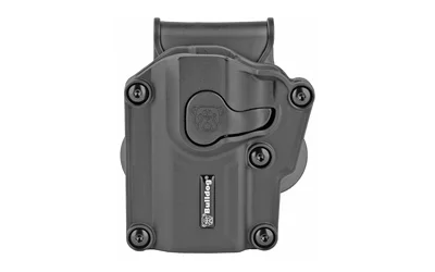 primary-10023 BULLDOG MULTIFIT POLY HOLSTER LH black holster, front view with belt attachment and screws