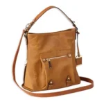 BULLDOG HOBO ANNA PURSE COGNAC brown shoulder purse, front view with strap and zippered pockets