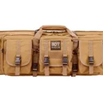 BULLDOG DLX DBL TACT RIFLE, tan front view with carry handle, pockets and webbing