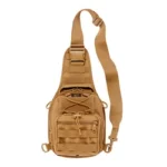 BULLDOG X-SMALL GO SLING BAG TAN, tan sling bag front with shoulder strap and zip pockets